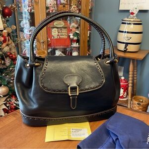 Dooney & Bourke Florentine Navy Flap Satchel with whip stitch